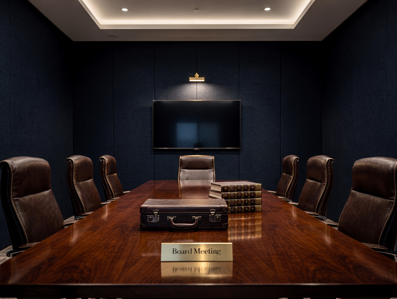 Executive boardroom table with professional legal documentation